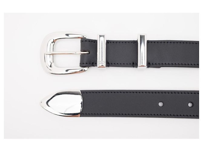 Céline Celine Medium Western Belt 25mm Black Leather Silver Buckle - view 2