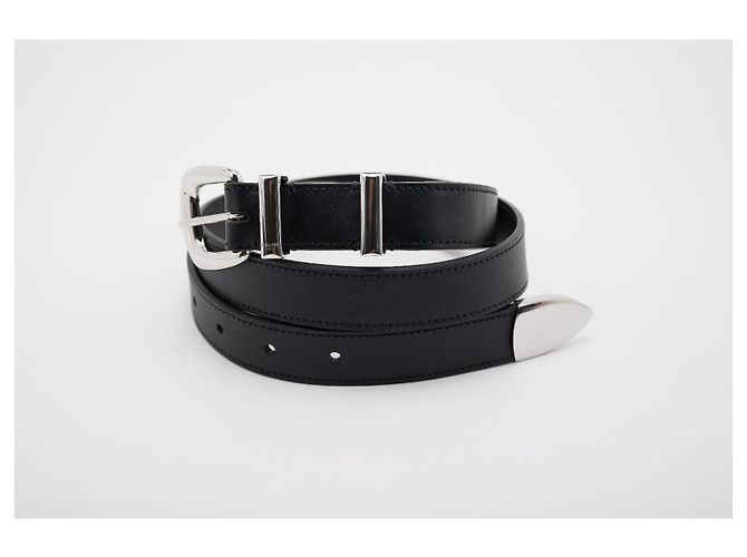 Céline Celine Medium Western Belt 25mm Black Leather Silver Buckle - view 7