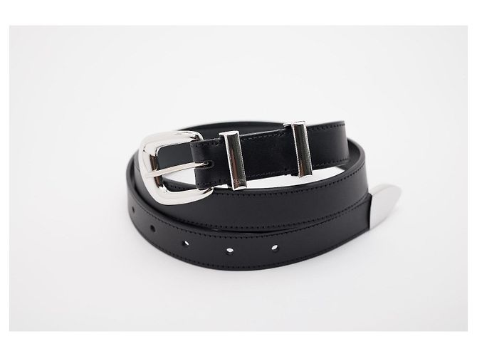 Céline Celine Medium Western Belt 25mm Black Leather Silver Buckle - view 8