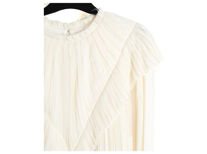 Chloé Plissierte Seidencrepe-Bluse in Ecru - Ansicht 2