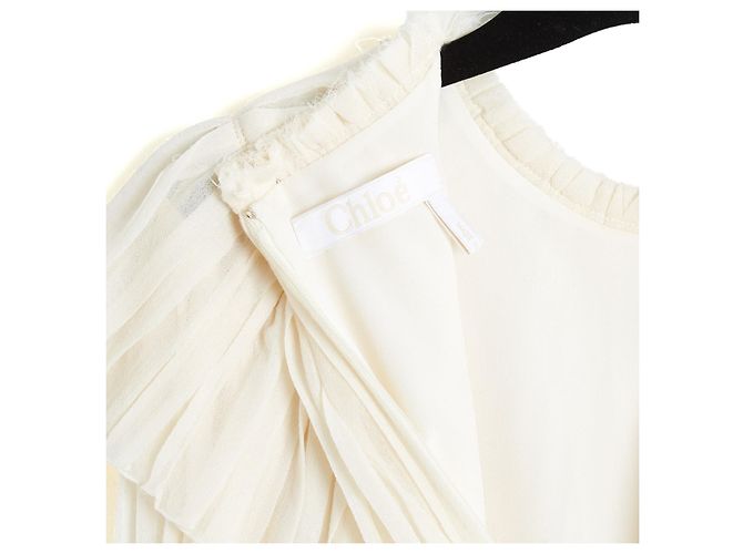 Chloé Plissierte Seidencrepe-Bluse in Ecru - Ansicht 4