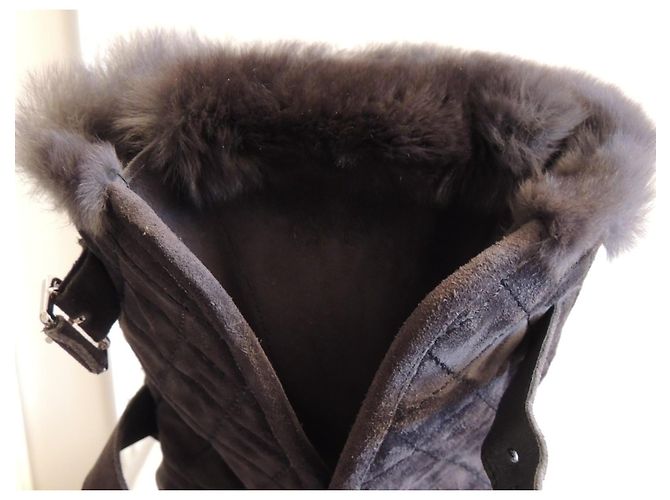 Chanel Mittelschaftstiefel Wildleder Pelz Anthrazit Größe 40 - Ansicht 11