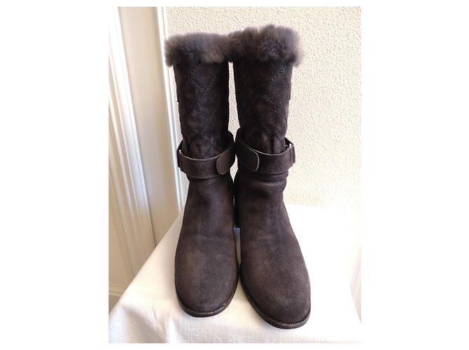 Chanel Mittelschaftstiefel Wildleder Pelz Anthrazit Größe 40 - Ansicht 4