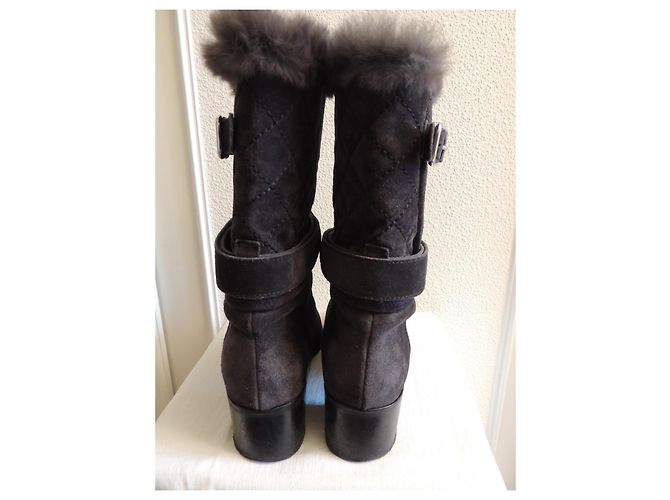 Chanel Mittelschaftstiefel Wildleder Pelz Anthrazit Größe 40 - Ansicht 7