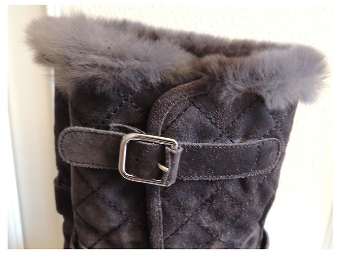 Chanel Mittelschaftstiefel Wildleder Pelz Anthrazit Größe 40 - Ansicht 8