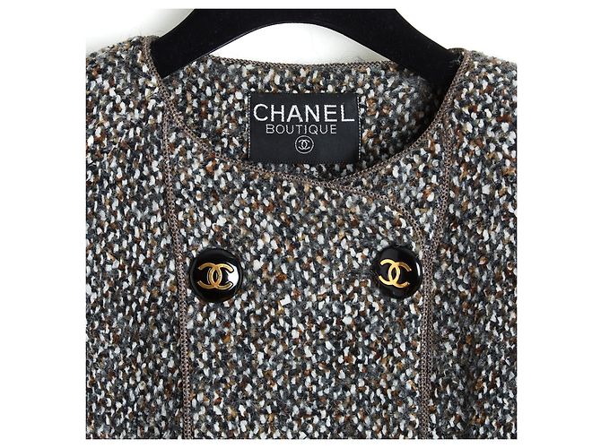 Chanel 1992 Black Tweed Double Breasted CC Jacket - view 2