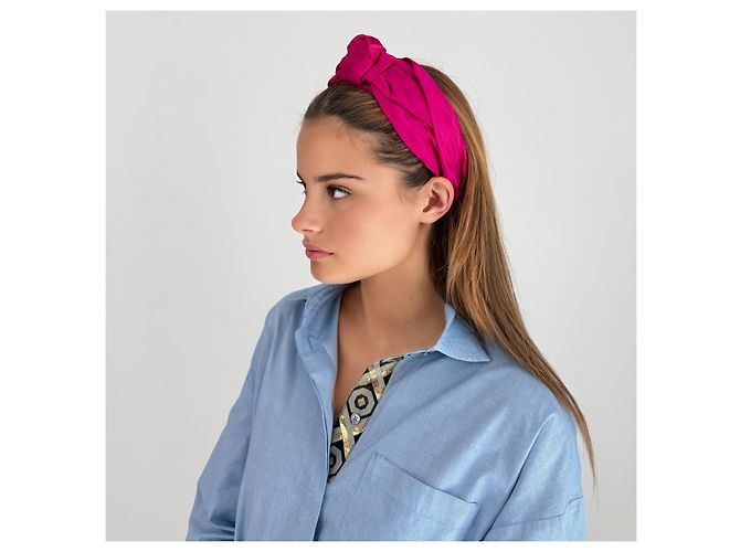 Jennifer Behr Fascia per Capelli in Raso Fuchsia - vista 2