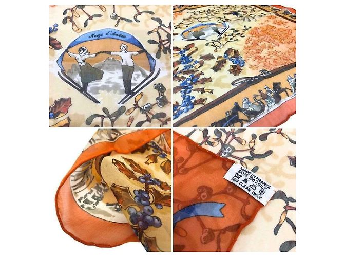 Hermès Foulard di seta arancione Hermes "Neige d'Antan" - vista 3