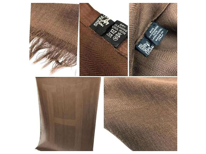 Hermès Stola Hermes in cashmere e lana marrone - vista 4