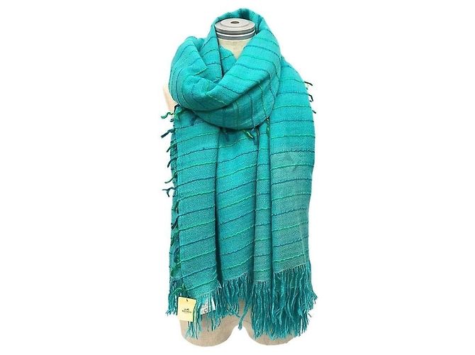 Hermès Estola Hermes de cashmere y seda Turquoise - vista 2