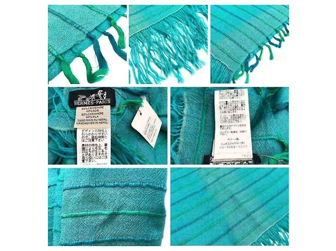 Hermès Estola Hermes de cashmere y seda Turquoise - vista 3