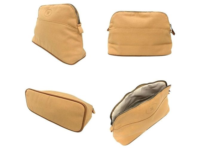Hermès Pouch Hermes Bolide MM/25 in tela di cotone beige - vista 2
