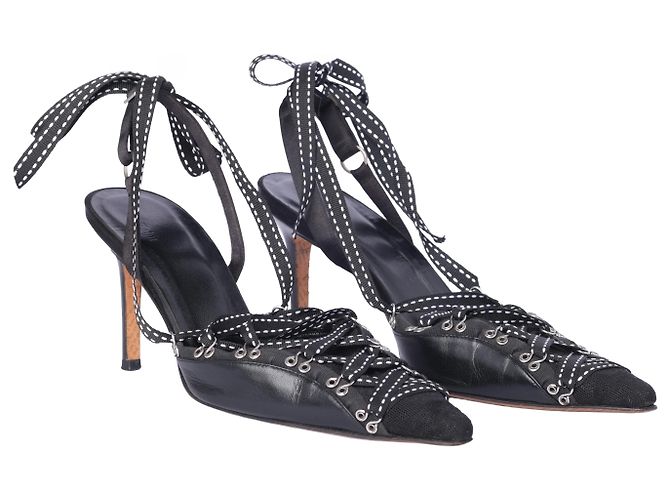 Décolleté slingback con lacci Gazette in pelle nera John Galliano - vista 2