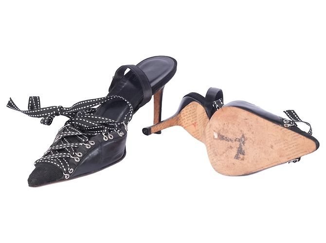 Décolleté slingback con lacci Gazette in pelle nera John Galliano - vista 4