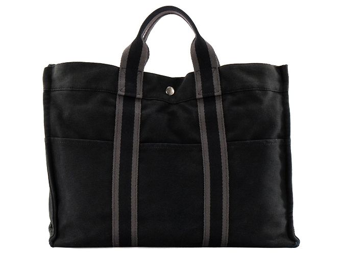 HERMÈS - Borsa tote Toto Hermès in tela nera e grigia - vista 3