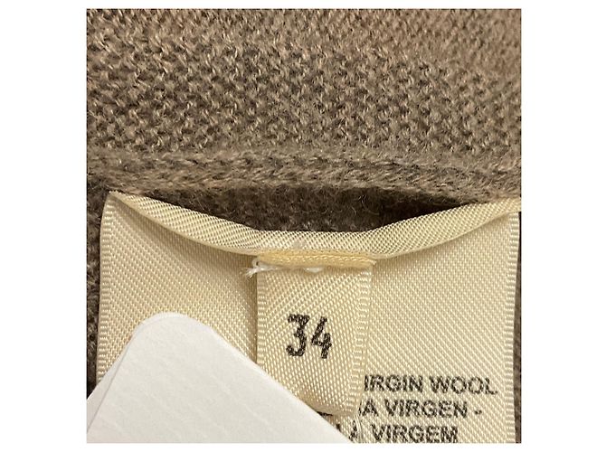 Hermès Hermes Taupe / Dark Gris Etoupe Kurzärmeliger Wollstrickpullover mit H-Motiv - Ansicht 5