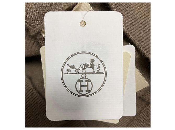 Hermès Hermes Taupe / Dark Gris Etoupe Kurzärmeliger Wollstrickpullover mit H-Motiv - Ansicht 6