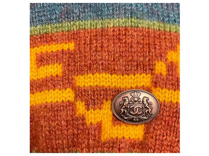 Camisola de gola alta em malha de cashmere intarsia azul multicolor Chanel com placa de logótipo CC - vista 5