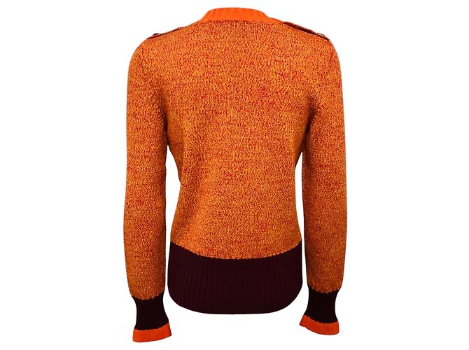 Chanel gestrickter Pullover aus melierter Wolle und Kaschmir in Orange / Burgund mit CC-Logo-Knöpfen - Ansicht 3