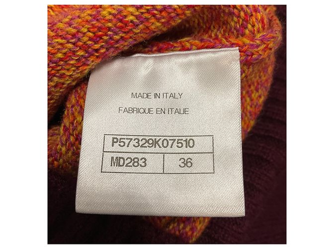 Chanel gestrickter Pullover aus melierter Wolle und Kaschmir in Orange / Burgund mit CC-Logo-Knöpfen - Ansicht 6