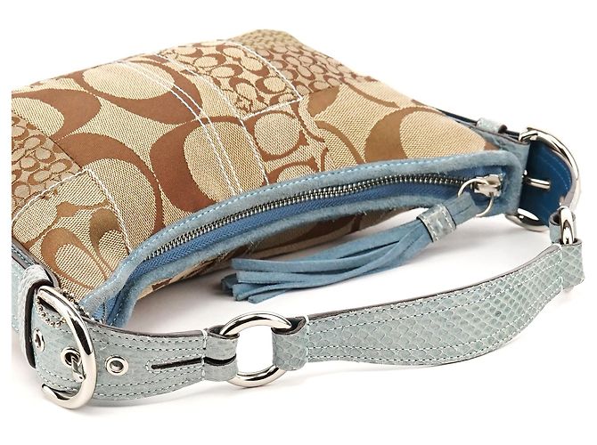 Coach 3680 Borsa a tracolla patchwork in pitone beige e blu - vista 10