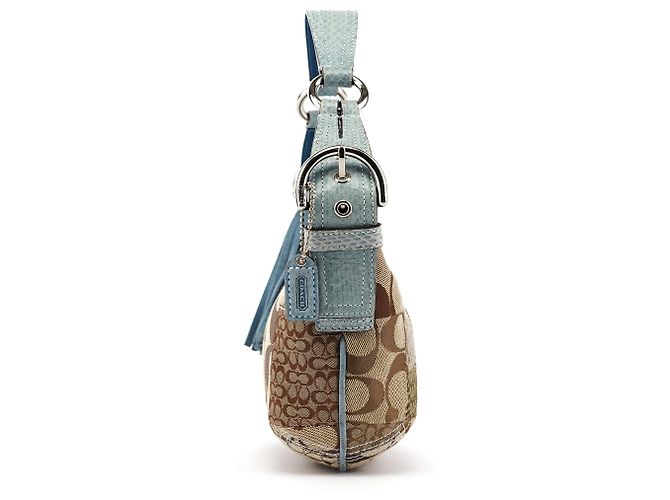 Coach 3680 Borsa a tracolla patchwork in pitone beige e blu - vista 2