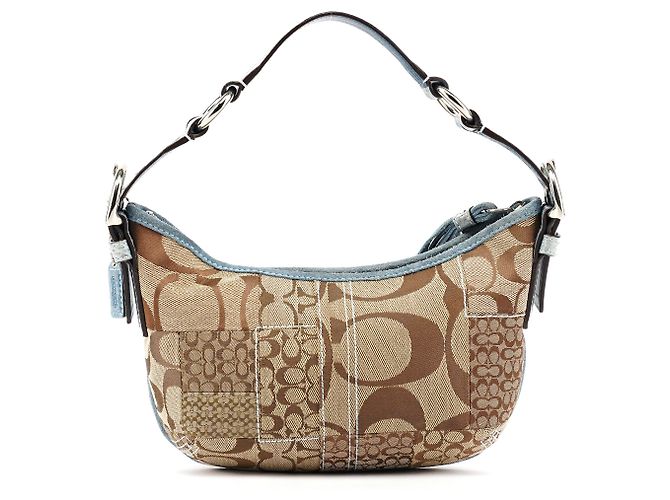 Coach 3680 Borsa a tracolla patchwork in pitone beige e blu - vista 3