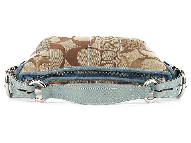 Coach 3680 Borsa a tracolla patchwork in pitone beige e blu - vista 4