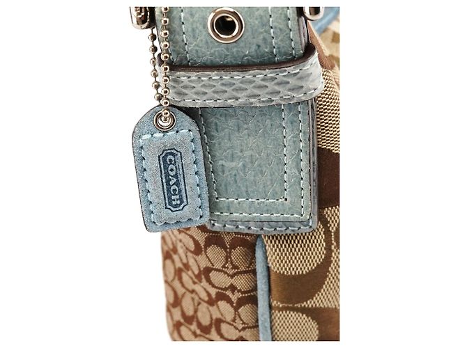 Coach 3680 Borsa a tracolla patchwork in pitone beige e blu - vista 6
