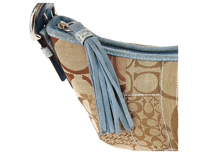 Coach 3680 Borsa a tracolla patchwork in pitone beige e blu - vista 7