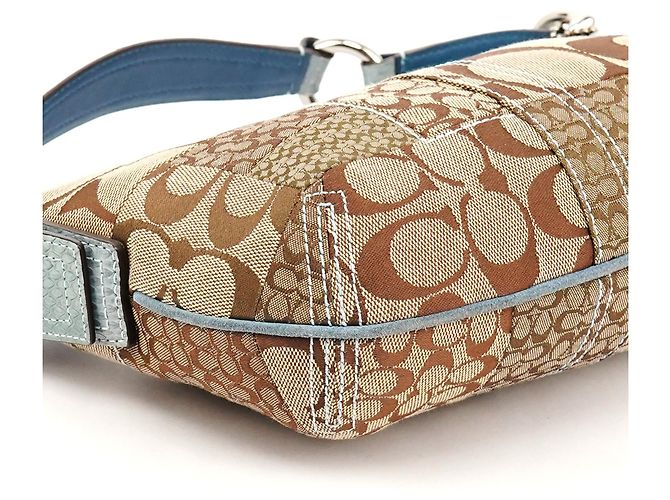 Coach 3680 Borsa a tracolla patchwork in pitone beige e blu - vista 8