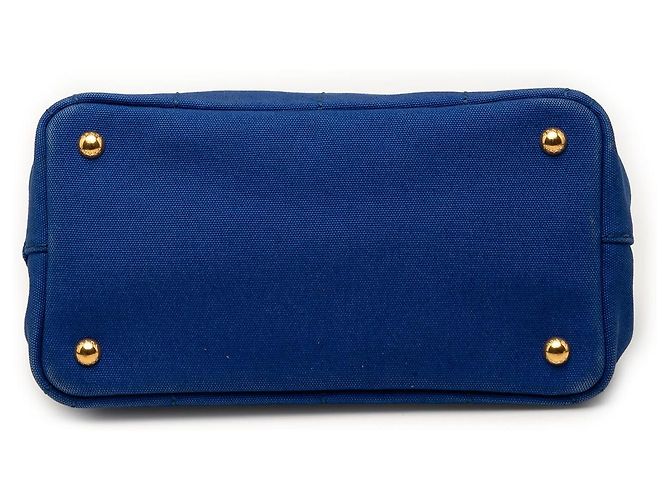 Borsa Tote Satchel Prada Small Canvas Canapa Logo Blu - vista 3