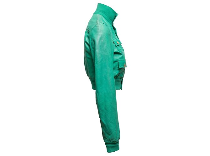 Dsquared2 Vintage Dsquared Cropped Lederjacke mit Knöpfen in Grün Größe IT 42 - Ansicht 3