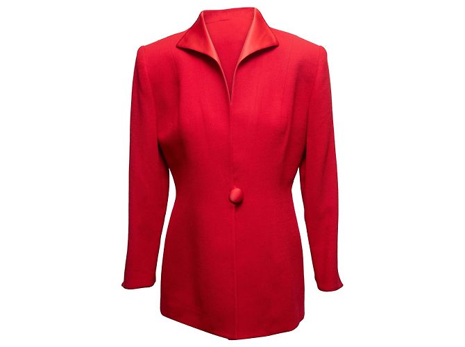 Rote Christian Dior Abendjacke mit Satinbesatz Größe US 6 - Ansicht 2