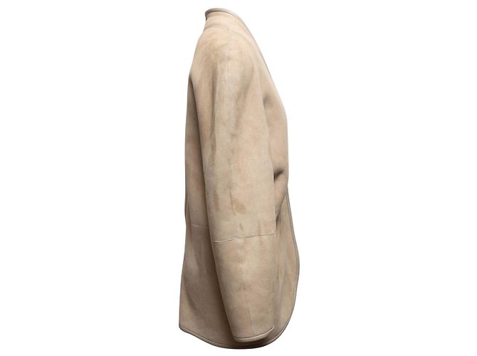 Etoile Isabel Marant V-Ausschnitt Shearling-Jacke Beige Größe US S - Ansicht 2