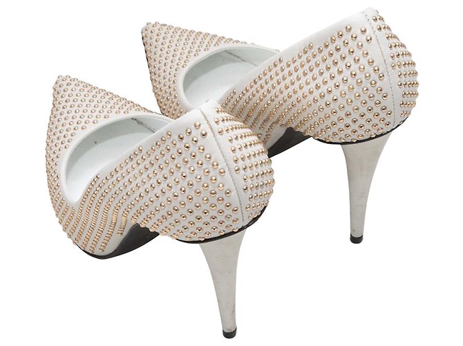 Giuseppe Zanotti Spitzabsatz-Pumps mit Nieten in Weiß & Gold Größe 38.5 - Ansicht 3