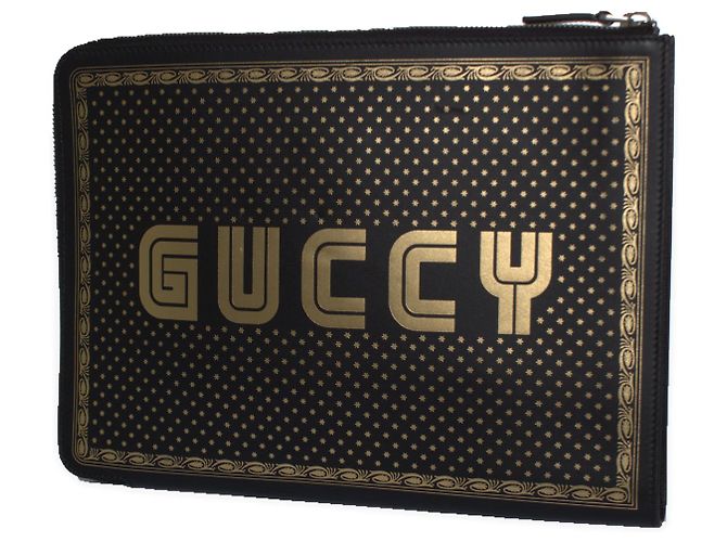 Gucci, Pochette con zip Guccy x SEGA in pelle nera - vista 3