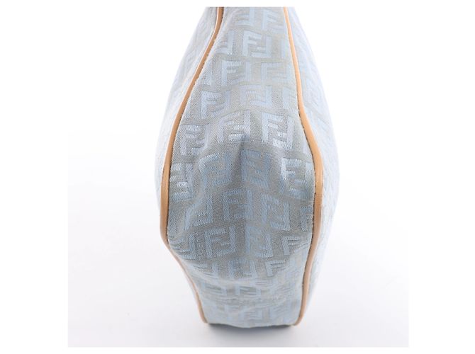 Borsa a tracolla Fendi Zucchino Canvas & Leather in blu 8BR068 - vista 10