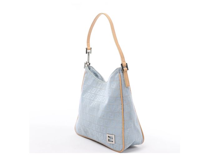 Borsa a tracolla Fendi Zucchino Canvas & Leather in blu 8BR068 - vista 2