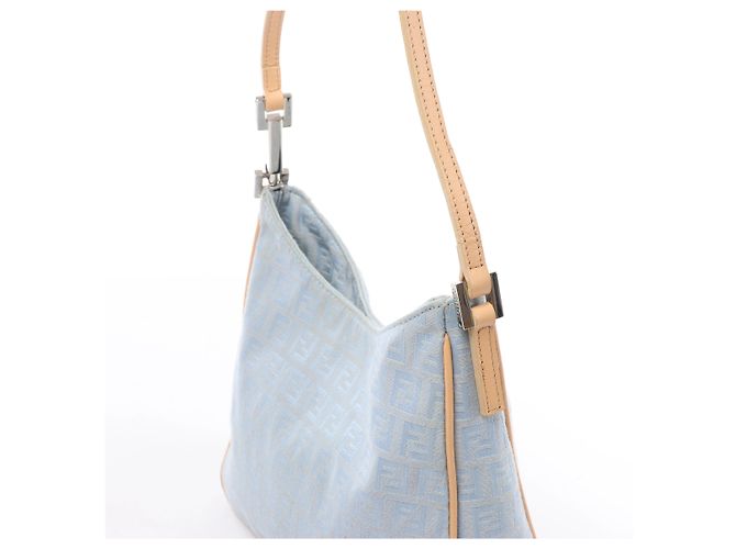 Borsa a tracolla Fendi Zucchino Canvas & Leather in blu 8BR068 - vista 3