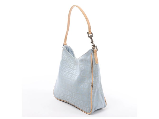 Borsa a tracolla Fendi Zucchino Canvas & Leather in blu 8BR068 - vista 4