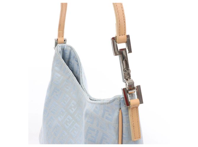 Borsa a tracolla Fendi Zucchino Canvas & Leather in blu 8BR068 - vista 5