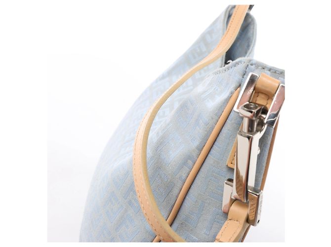 Borsa a tracolla Fendi Zucchino Canvas & Leather in blu 8BR068 - vista 7