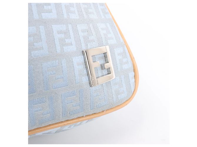 Borsa a tracolla Fendi Zucchino Canvas & Leather in blu 8BR068 - vista 8