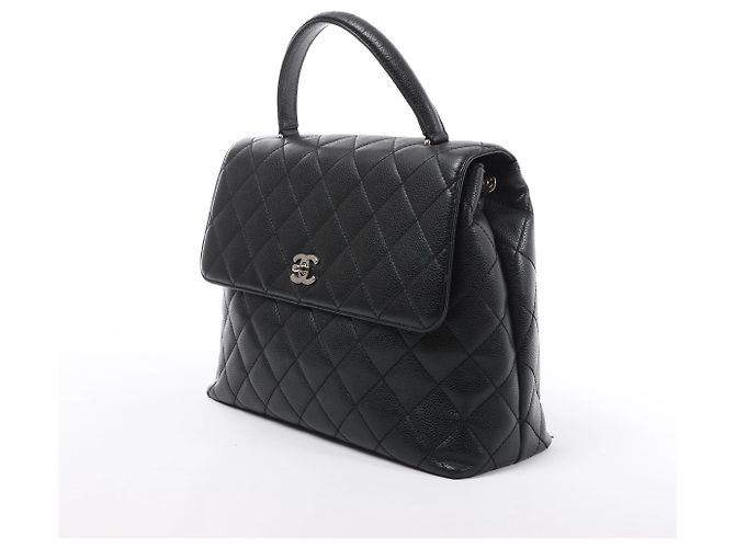 Borsa Chanel Classic Kelly Matelasse in pelle caviar nera - vista 2