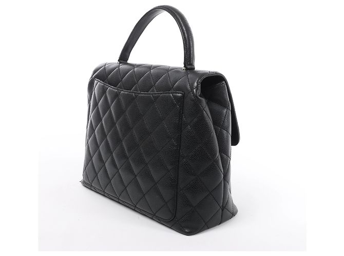 Borsa Chanel Classic Kelly Matelasse in pelle caviar nera - vista 4