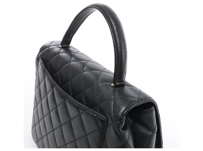 Borsa Chanel Classic Kelly Matelasse in pelle caviar nera - vista 5