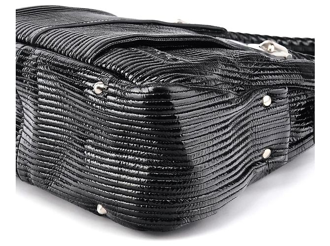 Héloïse Chloé Heloise Shopper-Bag aus schwarzem gestepptem Lackleder - Ansicht 11