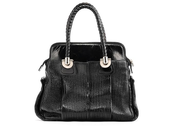 Héloïse Chloé Heloise Shopper-Bag aus schwarzem gestepptem Lackleder - Ansicht 3