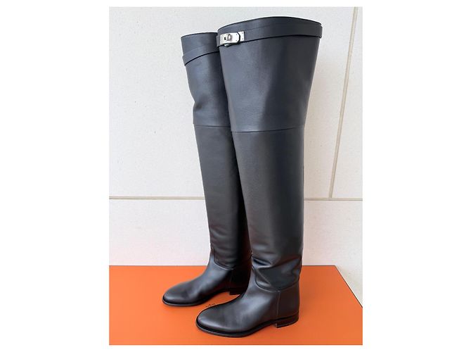 Hermès Kelly Stivali Cuissardes Pelle Nera - vista 3